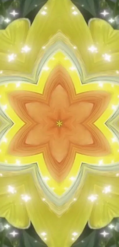 Kaleidoscope flower wallpaper with glowing elements.