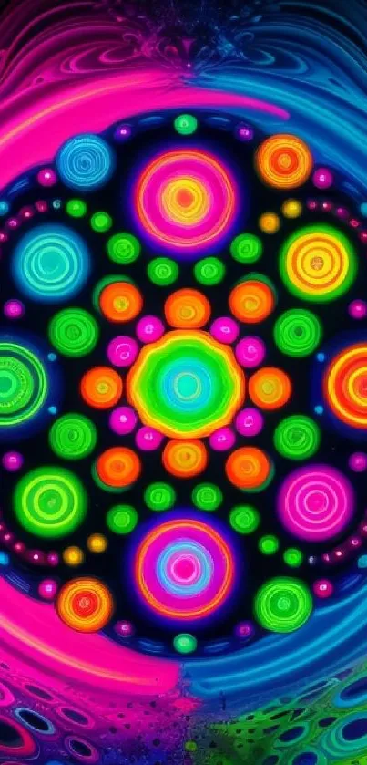 Vibrant kaleidoscope mandala with colorful geometric patterns.