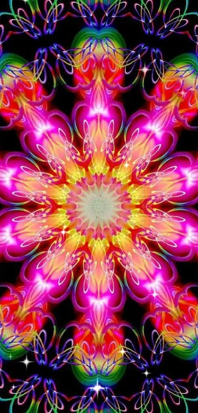 Vibrant kaleidoscope mandala art with a burst of colorful patterns.