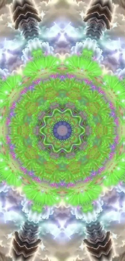 Vibrant green kaleidoscope mobile wallpaper.