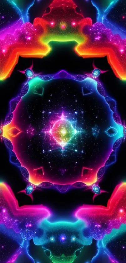 Vibrant kaleidoscope wallpaper with cosmic colors.