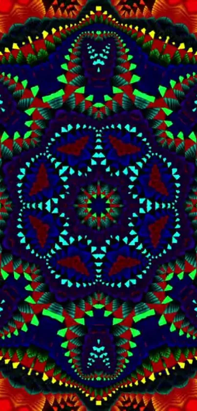 Vibrant kaleidoscope wallpaper with geometric patterns and vivid colors.