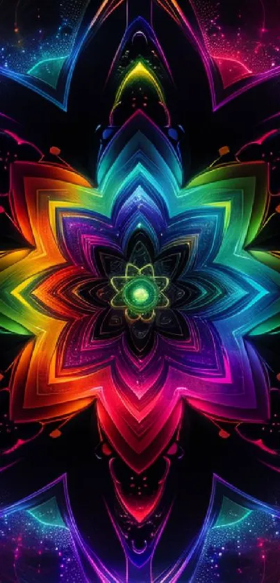 Vibrant kaleidoscope design wallpaper featuring rainbow colors.