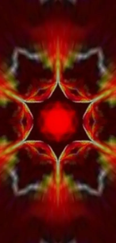 Vibrant red kaleidoscope pattern mobile wallpaper.