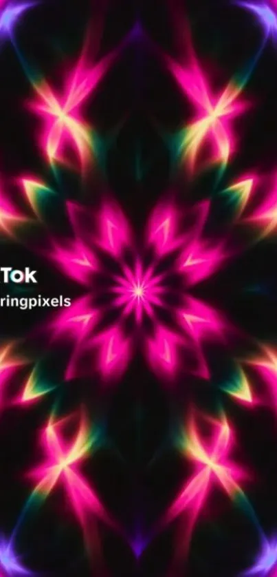 Vibrant neon kaleidoscope mobile wallpaper.