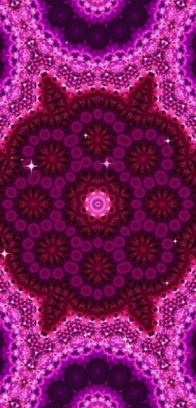 Vibrant kaleidoscope pattern in purple and pink hues for mobile wallpaper.