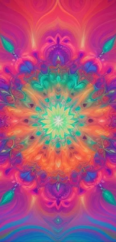 Vibrant kaleidoscope pattern wallpaper with a colorful abstract design.