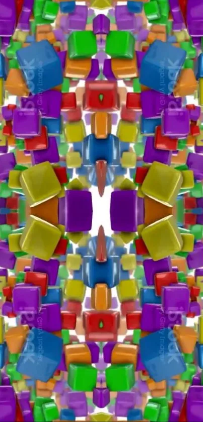 Colorful kaleidoscopic pattern with vibrant geometric shapes.