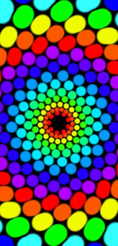 Vibrant kaleidoscope pattern with colorful circles on phone wallpaper.