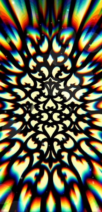 Vibrant kaleidoscope pattern wallpaper with bold abstract design.