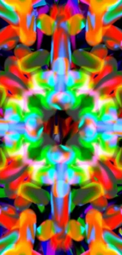 Vibrant kaleidoscope pattern with abstract shapes and colorful hues.