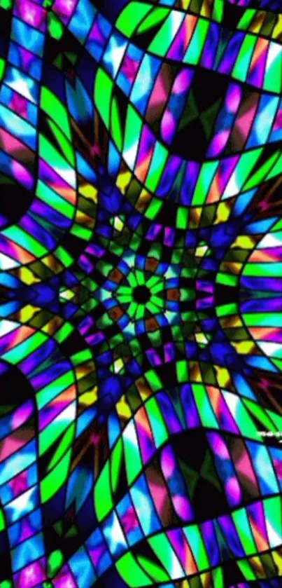 Colorful kaleidoscope wallpaper with vibrant neon patterns.