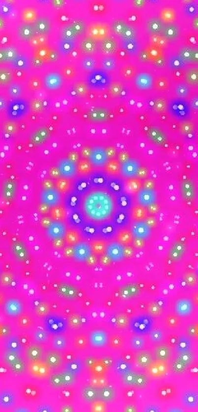 Colorful kaleidoscope wallpaper with glowing dots pattern.