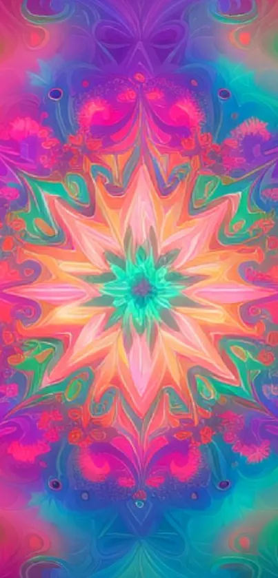 Kaleidoscope-inspired colorful mobile wallpaper.