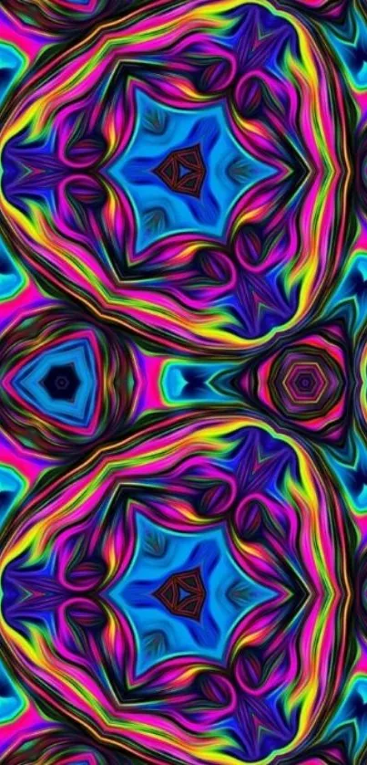 Vibrant kaleidoscope pattern phone wallpaper.