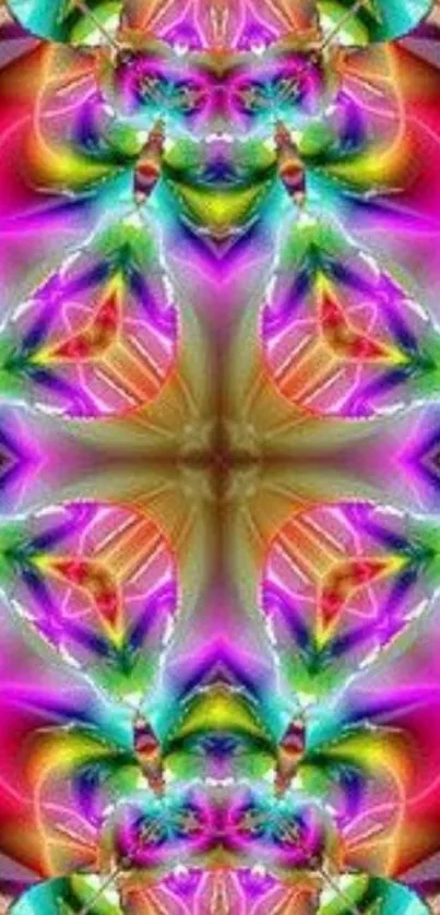 Vibrant kaleidoscope design wallpaper with rainbow colors.