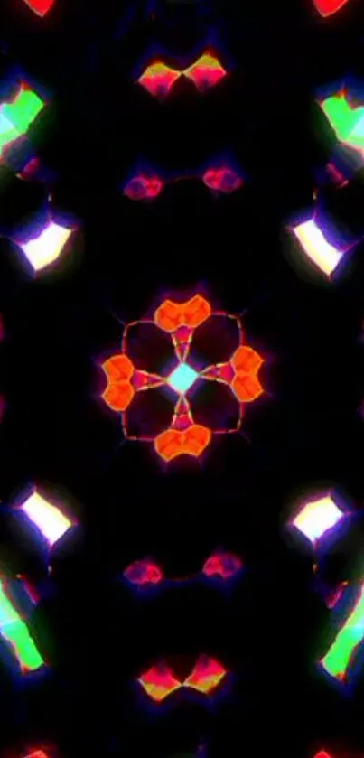 Vibrant kaleidoscope wallpaper with colorful symmetrical design.