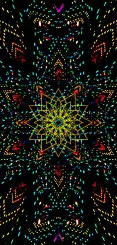 Vibrant kaleidoscope pattern with colorful geometric design.