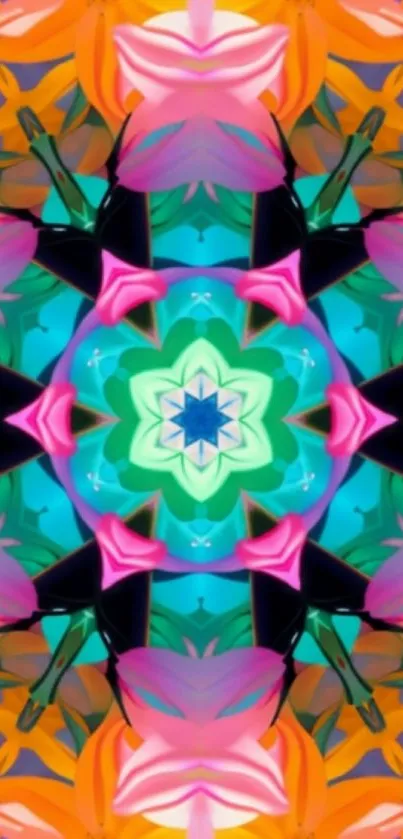 Colorful kaleidoscope wallpaper with geometric patterns.