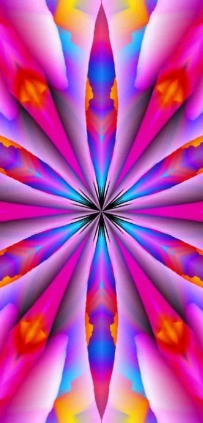 Colorful kaleidoscope wallpaper with vibrant pink, blue, and orange hues.