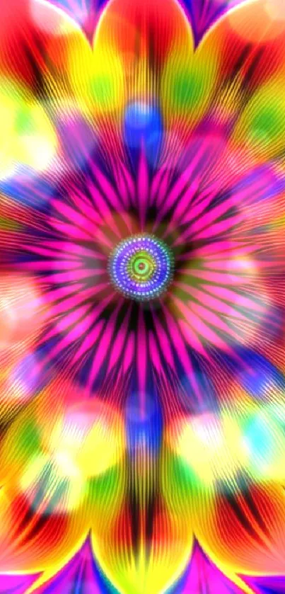 Vibrant kaleidoscope design with red, blue, and green hues.