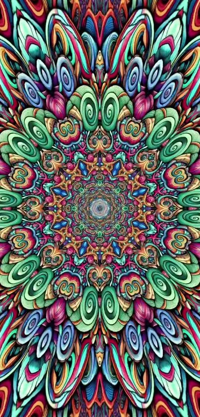 Vibrant kaleidoscope mobile wallpaper with colorful patterns.