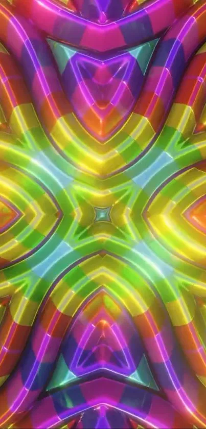 Colorful kaleidoscope pattern wallpaper with vibrant geometric design.