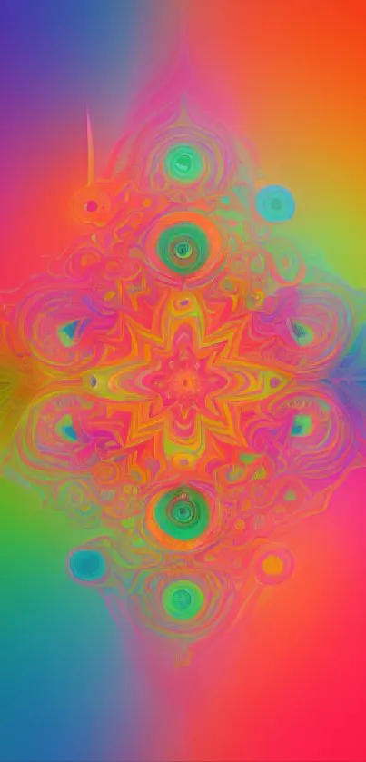 A vibrant kaleidoscope wallpaper with swirling rainbow colors and intricate patterns.