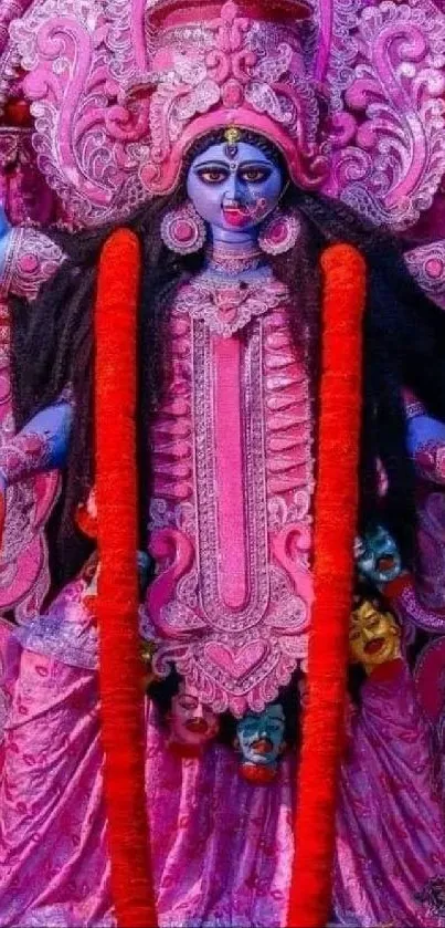 Colorful Kali goddess wallpaper in vibrant pink hues.