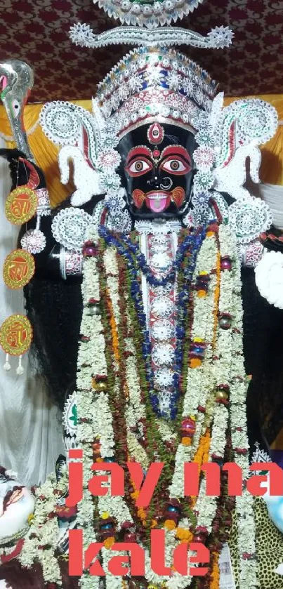 Kali idol with vibrant decorations.