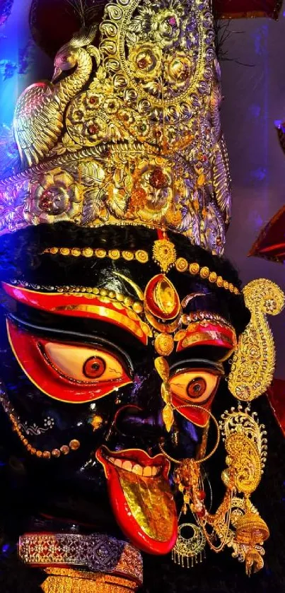 Colorful Kali statue with intricate design and vibrant details.