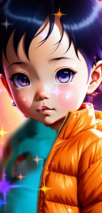 Cute anime-style child with vibrant colors and bright eyes.