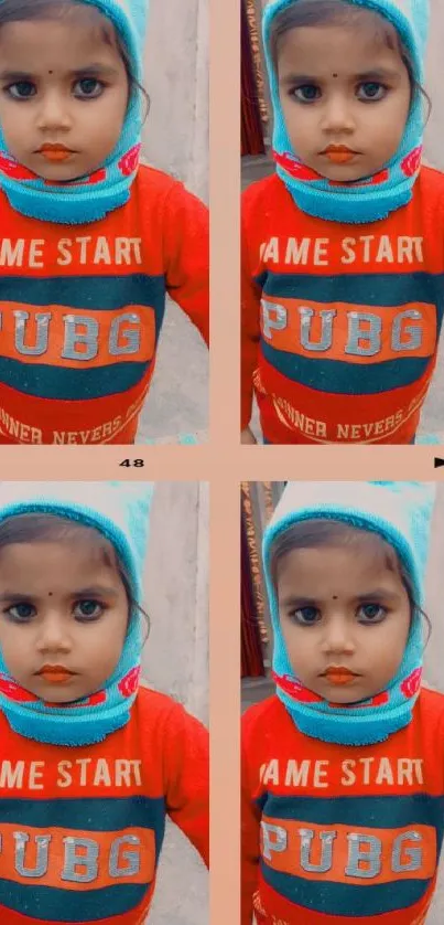 Vibrant collage of kids in red and blue attire with a beige backdrop.