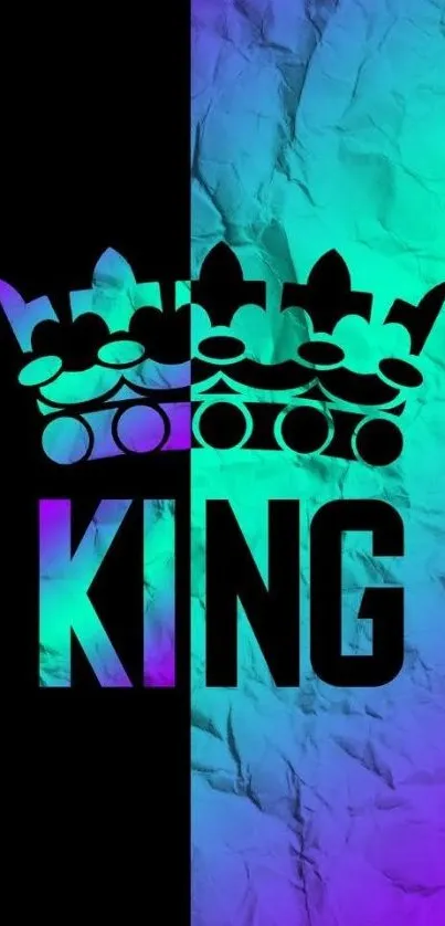 Vibrant king-themed wallpaper with a crown and turquoise gradient.