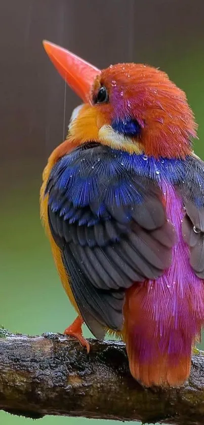 Colorful kingfisher bird perched on a branch in nature.