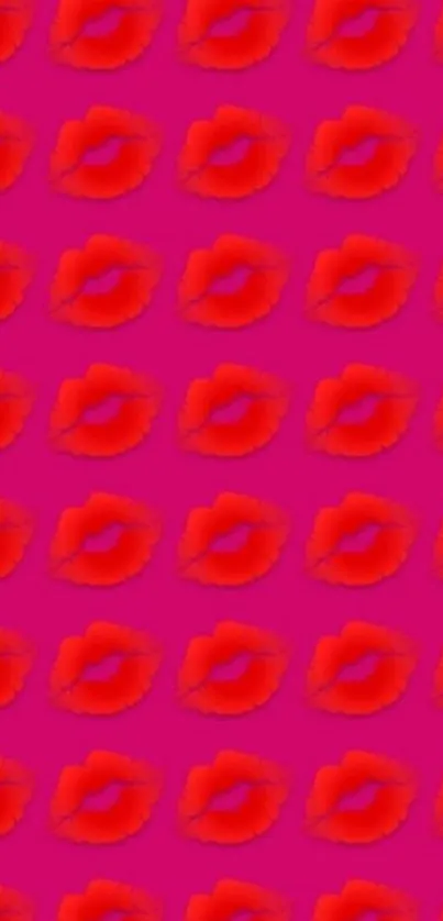 Colorful red lips pattern on vibrant pink background.