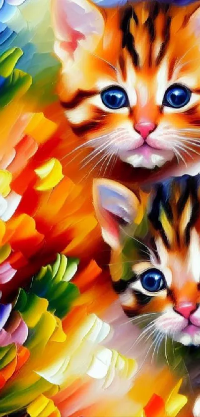 Colorful artistic kittens in vibrant painting style.