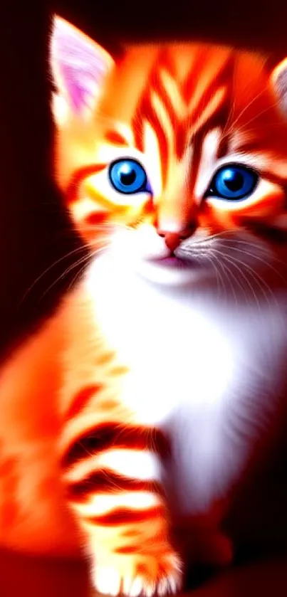 Orange and white kitten with blue eyes, vibrant design.