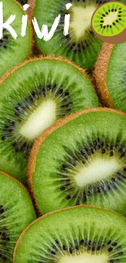 Vibrant slices of fresh green kiwi fruit forming a natural pattern.