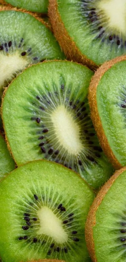 Close-up of vibrant green kiwi slices with visible seeds.