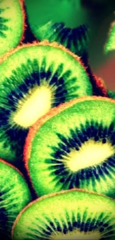 Close-up of vibrant green kiwi slices creating a refreshing mobile wallpaper.