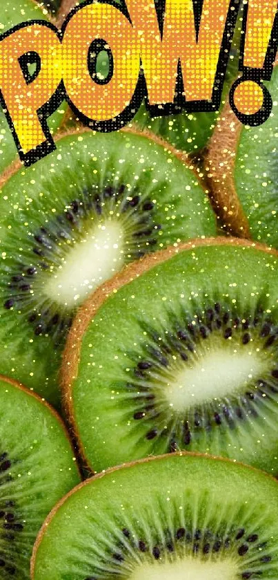 Kiwi slices pop art with 'POW!' text in bright green.