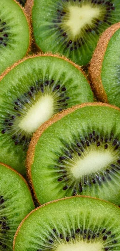 Sliced kiwis form a vibrant, green mobile wallpaper.