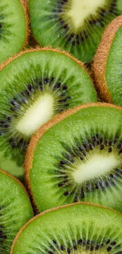 Close-up of vibrant green kiwi slices with seeds.