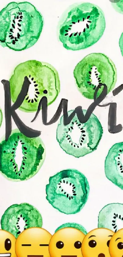 Artistic kiwi fruit slices in vibrant green watercolor design.