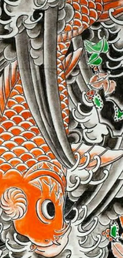 Vibrant koi fish artwork with traditional style.