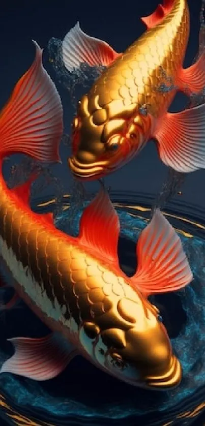 Two vibrant koi fish swirling in water art.