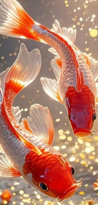 Vibrant koi fish swimming in glowing water.