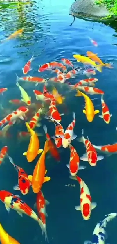 Colorful koi fish swimming in a tranquil pond