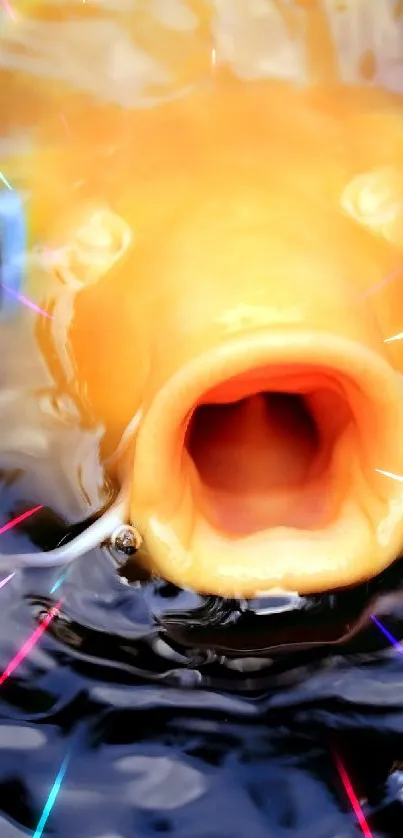 Close-up of a vibrant golden koi fish in water.